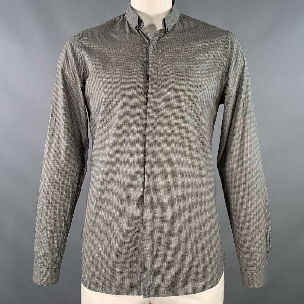 THE KOOPLES L Cotton Basketweave Skull Hidden Buttons Fitted Long Sleeve Shirt